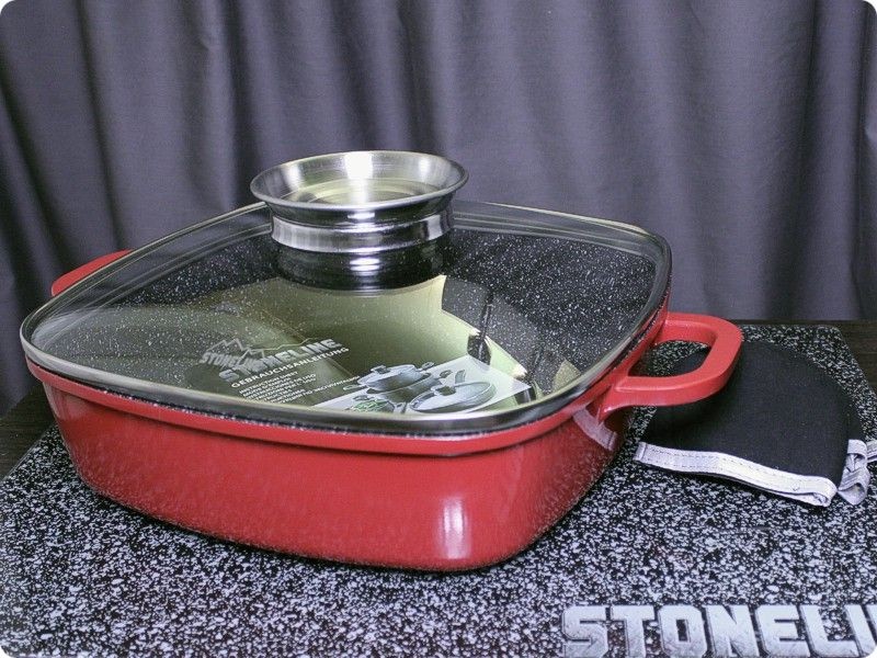 Stoneline сковорода квадратная с крышкой «АРОМА» 24х24 см. (красная) с каменным антипригарным покрытием. Арт. WX 13476 (Германия)