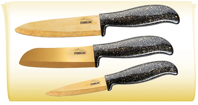 Stoneline® набор керамических ножей из 3 предметов «Золотой»  Арт. WX 15147